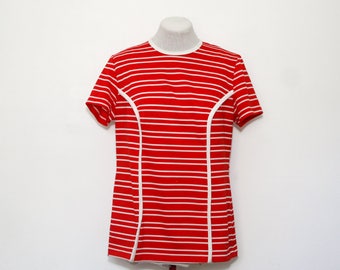 vintage red striped blouse | medium/large top