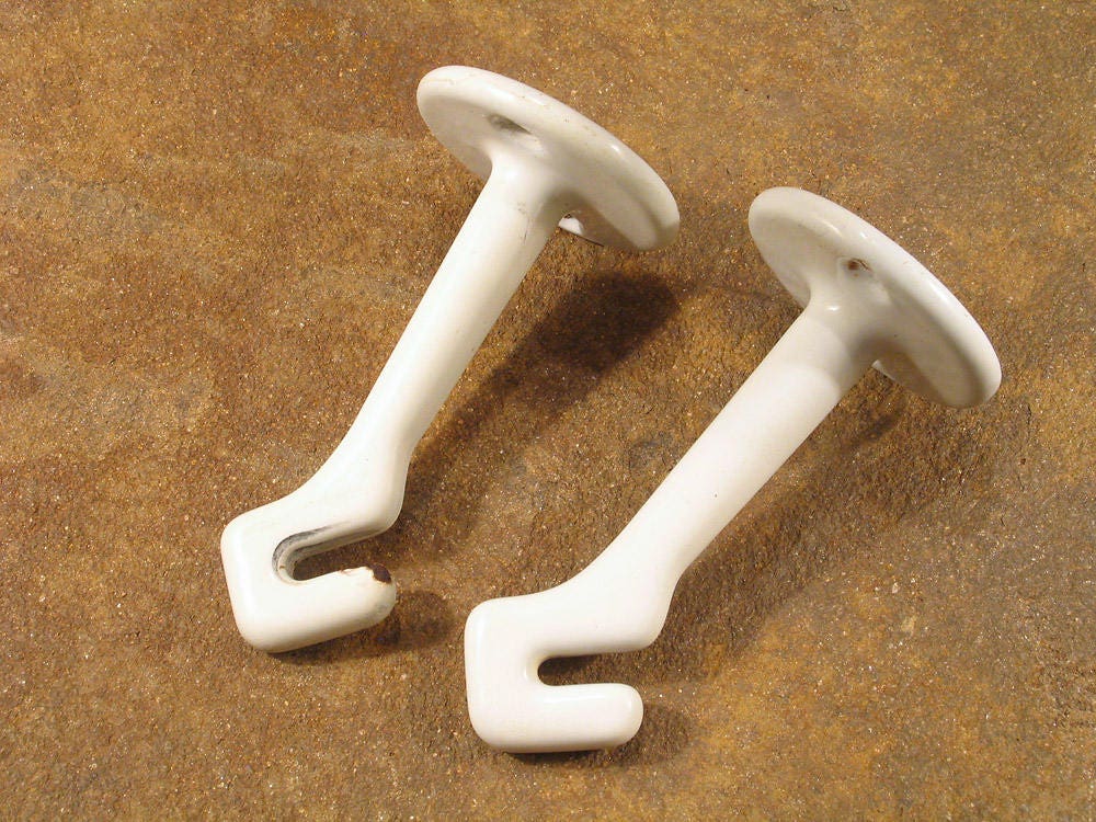 Pr Vintage Porcelain Cast Iron Bath Hooks Bathroom from DroxDesigns on