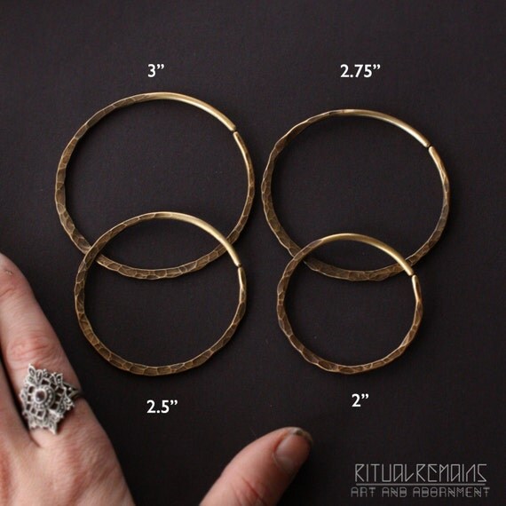 10g Hammered Brass Hoop Earrings Gauges 10 Gauge Hoops