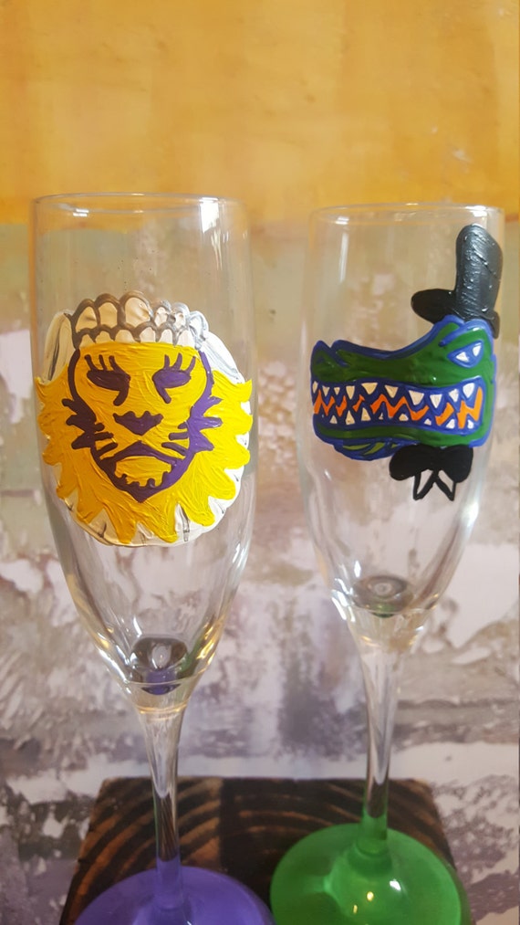 House Divided College Wedding Glasses Florida Gators vs Orlando City Lions