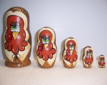 Hand painted Turkeys Collection stacking nesting doll set