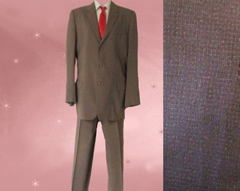 Mens 50s Full Suit, Mens Spring Suit, Mens Summer Suit, Mens 50s Dress Suit, Taupe Suit for Men, Windowpane Check, 40 Long, Jacket and Pants
