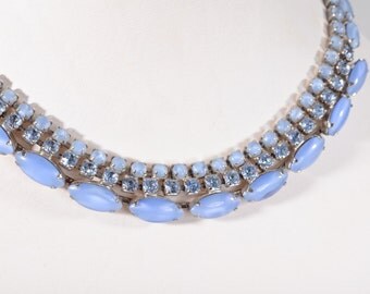 Vintage 1950s Wedding Necklace Earrings - Rhinestone Blue Star - Bridal Fashions