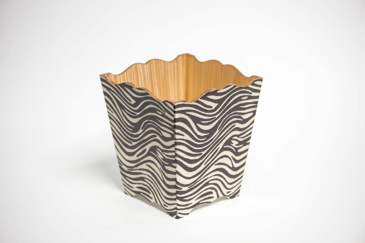 Zebra Waste Paper Bin Trash Can Handmade Wooden