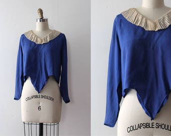 vintage 1920s blouse // 20s 30s silk blue top