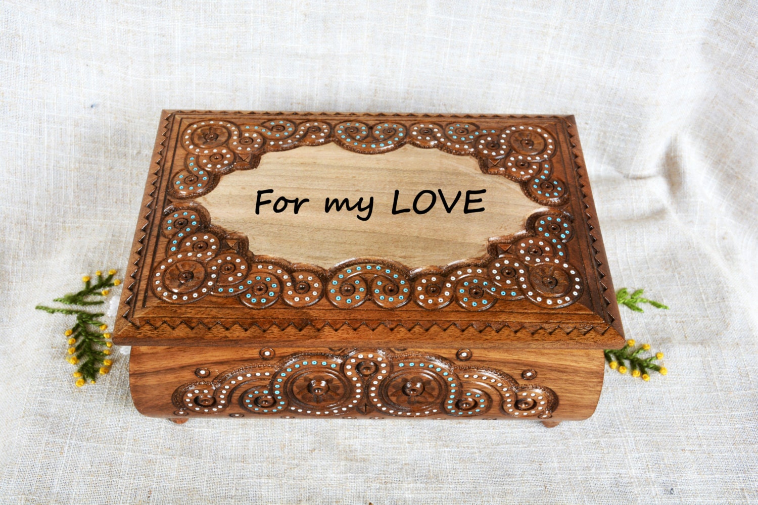 Personalized wooden jewelry box Ring box Large by HappyFlying