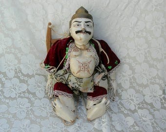 SUMMER SALE Antique Burmese (Myanmar) Tattoo Man Marionette/Puppet, traditional costume, purchased in Burma, 1992 trip, collectible puppet