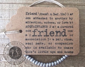 Tie On Beaded Friendship Bracelet w/ Hand Stamped Gift Tag - More Bead Colors