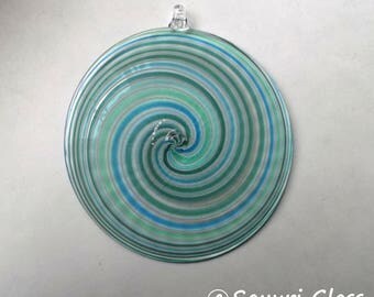 Sun Catcher / Ornament 4" diameter- Swirl Series- Blue Green with Clear Hook : DISASTER RELIEF