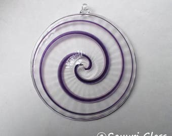 Sun Catcher / Ornament 4.5" diameter- Swirl Series- Purple with Clear Hook : DISASTER RELIEF