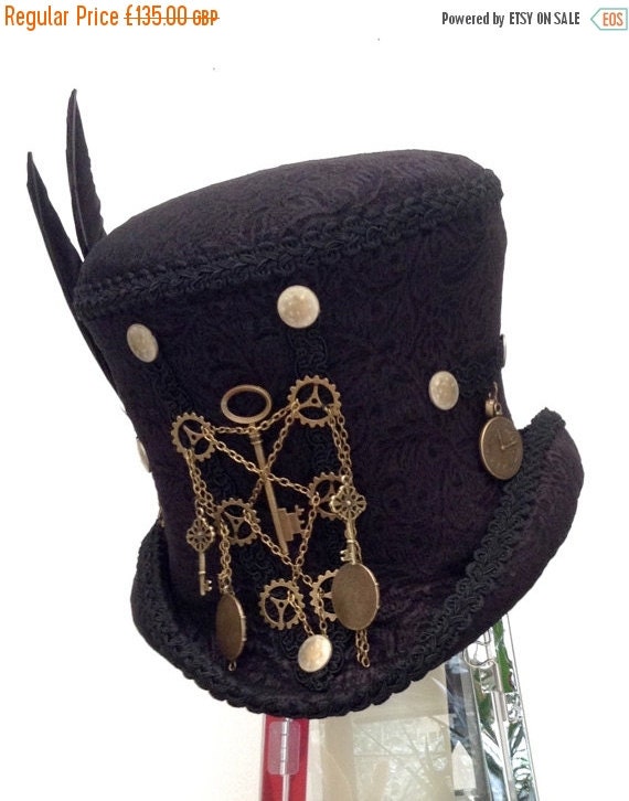 Christmas sale Gothic Steampunk top hat brass key & chain Raven top hat by Blackpin steampunk buy now online