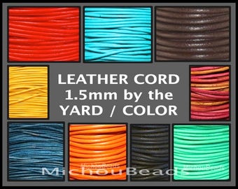 1.5mm Round Indian LEATHER Cord - Lead Free Natural Regular / Distressed Leather by the Yard Wholesale - Pick COLOR / LENGTH - Usa Seller