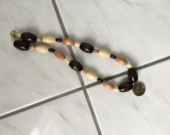 Wood Bead Light and Dark Color Athena Owl Symbol Necklace