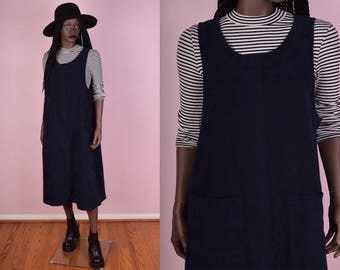 90s Dark Blue Jumper Dress/ Medium/ 1990s/ Maxi/ Tank/ Sleeveless