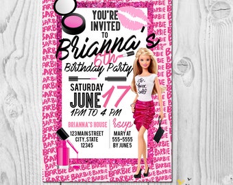 Barbie Printable OR Printed Birthday Invitation; Digital Graphic Design; Printed Invites