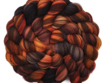 Hand painted roving - Corriedale Humbug wool spinning fiber - 4.0 ounces - Dark Mineshaft 2