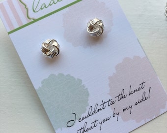 Tie the Knot Earrings, Silver Knot Earrings Love Knot Stud Earrings Dainty Bridesmaid Gift Knot Jewelry Silver Stud Earrings Bridesmaid Earr