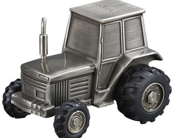 Non Tarnish Pewter Finish Monogrammed Keepsake Tractor Bank