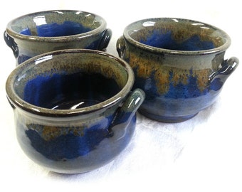 Set of Four Stoneware Pottery Soup Crocks - Dishwasher, microwave, & oven safe