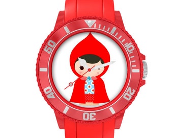 montre plastique rouge "Le petit Chaperon Rouge"