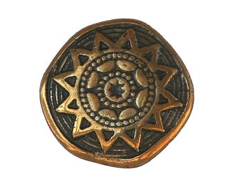 6 Sun Star 9/16 inch ( 14 mm ) Metal Buttons Antique Brass Color