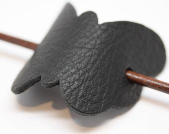 Simple and Unique: Black Leather Butterfly Hair Barrette with stick. Women's Hair Accessory Made in USA!