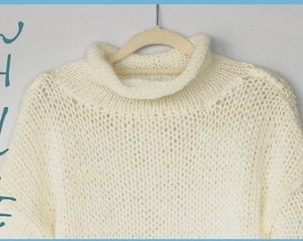 White Mohair Sweater, Womens Knit Sweater, Off-White Pullover