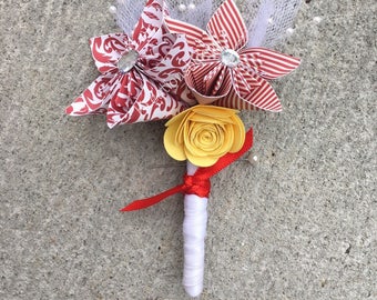 PAPER FLOWER BOUTONNIERE / wedding paper flower, kusudama flower, origami paper flower, buttonhole, boutonniere, paper flower