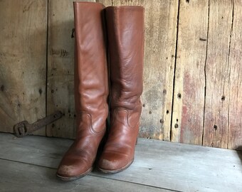 Frye Leather Riding Boots, Made in USA, Brown Knee High Campus Boots, Size 8,5 US