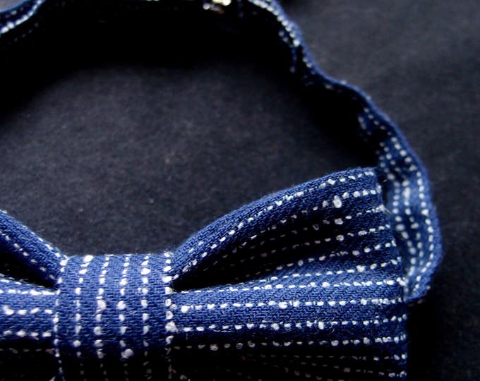 Dark Blue Mens Bow Tie, Navy Blue Bowtie, Blue Striped Bow Tie for Men, Blue White Pre Tied Bow Tie, Wedding Bow Tie, Best Men, Gift for Men