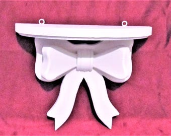 Shabby Chic White WALL SHELF, Bow Design, Thick Wood, Hand Painted, Cottage Chic Decor, Romantic Home Decor, White Chic Decor, Nursery Decor