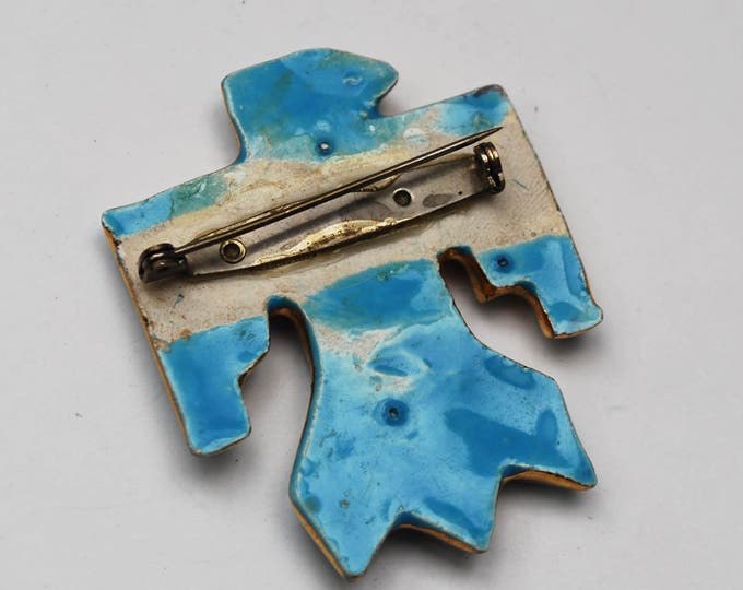 South western bird Brooch - Ceramic turquoise bird brooch - Native American - vintage pin