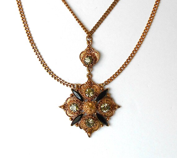 Vintage Lavaliere Pendant Necklace with double chain FLORENZA