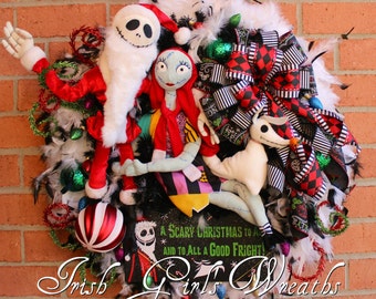 Sandy Claws Wreath, Deluxe Nightmare Before Christmas Wreath, Jack Skellington Wreath, Jack Sally Zero, NBXmas Wreath, Christmas Wreath