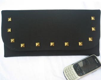Studded black clutch bag. Evening bag. Clutch purse
