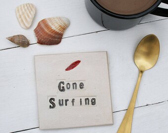 Gone Surfing Ceramic Coaster