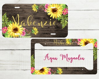 Sunflowers - License Plate - Personalized - License Plate Set - Monogrammed - License Plate Frame - Car Tag - Yellow Sunflowers