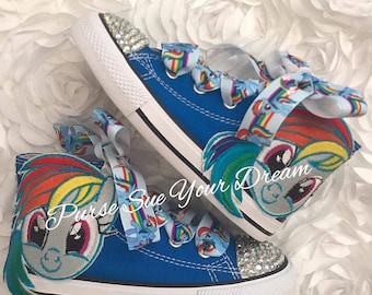 My Little Pony Custom Converse - Swarovski Crystal Shoes - Custom Shoes - Rainbow Dash Converse - My Little Pony Birthday