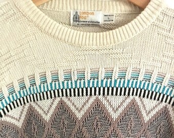Oversized Vintage London Fog Sweater/cuffed sweater pattern sweater/L/Cream/Aztec/Vintage sweater/large/medium