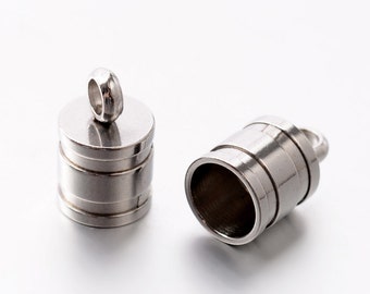Stainless steel cord ends, 5mm hole,10mm long, 6mm wide, 10 pieces