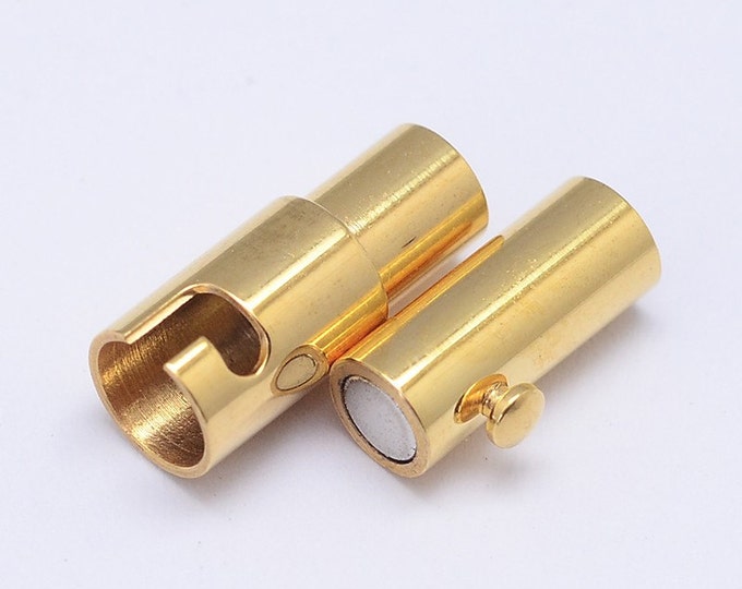 Magnetic clasp, 5mm hole,stainless steel, gold color,20mm x 8mm, 1 clasp