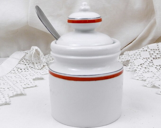 Vintage French White Lidded Bone China Jam Pot / Jar with "Confiture Maison" Homemade Jam Printed on the Front, French Decor, Country, Retro