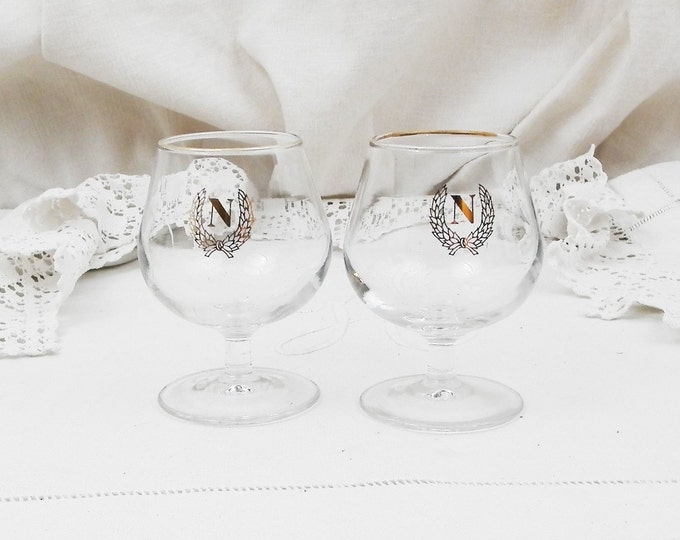 2 Vintage French Cognac Brandy Monogramed Glasses "Napoleon", A Pair of Glasses, Bistro, Man Cave, Digestive, French Country Decor, European