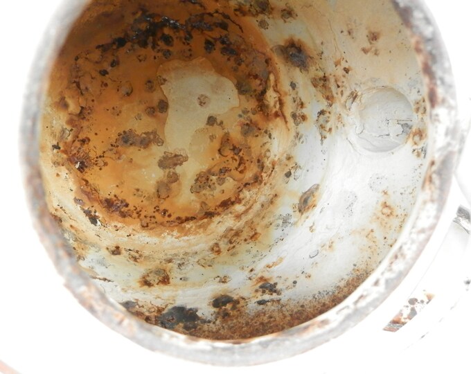 Rare Antique French Chippy Goose Neck Enamelware White and Red Kettle, French Country Decor, Vintage, Shabby, Cottage Kitchenware, Rustic