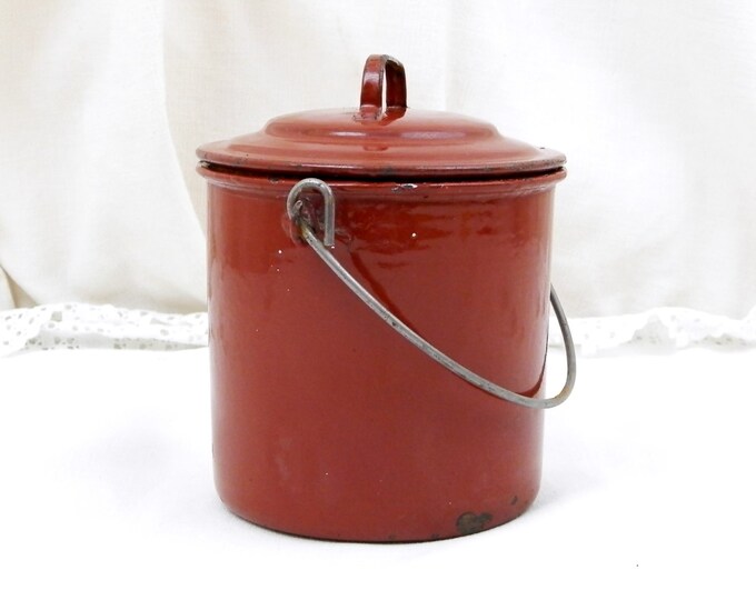 Antique French Chocolate Brown Enamelware Metal Lunch Pail, French Country Decor, Retro Home, Tin Box, Picnic Box, Vintage Camping, Prop