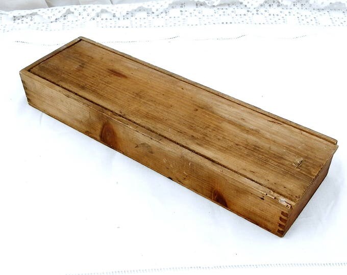 Antique French Wooden Pencil Box with Sliding Lid, French Country Decor, Retro, Vintage Desk, Home, Office, School, France, Pupil, Writing