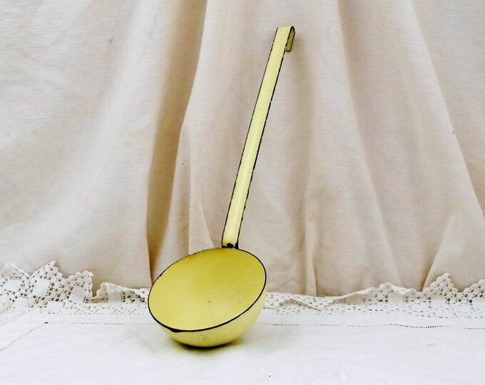 Vintage French Yellow Chippy Enamelware Ladle, French Country Decor, French Kitchen, Cooking Utensil, Retro Home Interior, Kitchen Decor