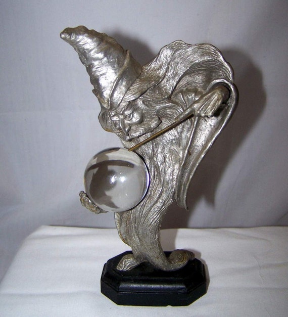 Vintage 1989 Gallo Pewter Wizard With Wand & 42mm Crystal Ball