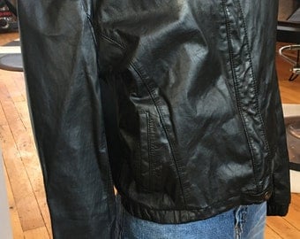 90's Black Leather Jacket with zip-out Lining, Leather Loft