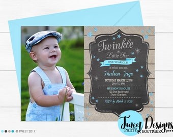 Twinkle Little Star PHOTO Invitation, 1st Birthday invitation, Boy 1st Birthday invitation, Star Invitation, Boy First Birthday Invitation